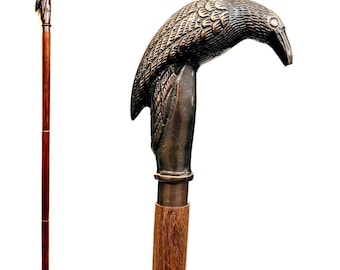 Antique Raven Handle Walking Stick | Vintage Wooden Cane