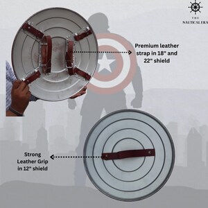 May include: A silver shield with a red and white star design, featuring a premium leather strap. The shield has a strong leather grip and is available in 18-inch and 22-inch sizes. The image also shows a 12-inch shield.