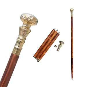Victorian Brass Knob Walking Stick | 3 Shaft Styles | Wooden Folding Cane | Vintage Handmade Cane for Men | Extra Tip | Perfect Gift