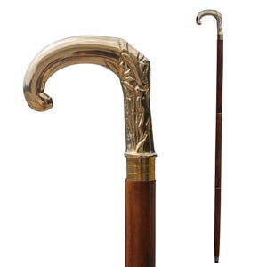 Brass Parrot Handle Walking Stick – Trifold Cane with Brown Plain, Designer, or Spiral Shaft | Travel-Friendly | Free Rubber Tip
