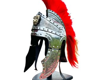 Roman Centurion Helmet | Silver Steel with Red Plume LARP Armor