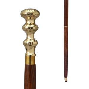 Bastón victoriano con pomo de latón / Bastón de madera con mango de tres pilares