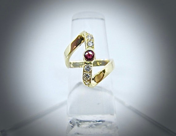 14k yellow gold ruby and diamond ring - image 1