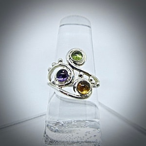 Sterling silver, citrine, amethyst, peridot ring