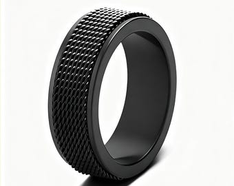 Handmade Titanium Steel Spinner Ring: Wide Band Fidget,Fidget Ring,Worry Ring,Meditation Ring, Unisex Ring