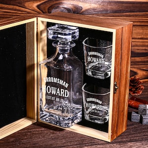 Personalized Whiskey Decanter Set,Whiskey Decanter and Glasses,Decanter Set,Groomsmen Thank You Gift,Best Man Gift Set,Groomsmen Accessories