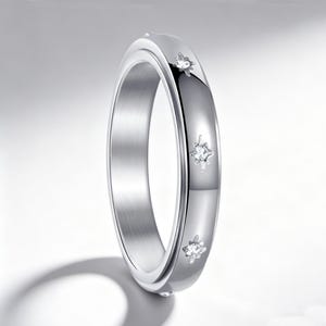 Stress Relief Ring – Fidget Thumb Ring, Spinner Ring, Stainless Steel Ring, Fidget Spin Band, 4mm Rotatable Ring,Minimalist Jewelry Gift