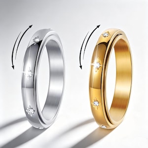 Roestvrijstalen angstring, fidgetring, zorgenring, handgemaakte spinnerring, damesring, duimring angstmeditatie