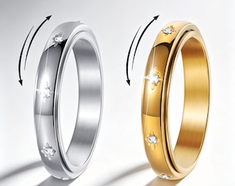 Pierścień ze stali nierdzewnej na lęk, pierścień Fidget, pierścień na zmartwienia, ręcznie robiony pierścień obrotowy, pierścień damski, pierścień na kciuk do medytacji na lęk