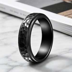 Anillo giratorio de acero de titanio • Anillo antiestrés • Anillo antiestrés • Anillo de meditación de plata hecho a mano • Joyería giratoria unisex