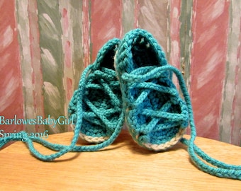 Buggs - Crochet Baby Lace Up Sandals in Aqua Teal - Customize Your Colors