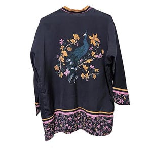 Vintage Kimono Style Jacket | Peacock & Blossoms | Mid-Length