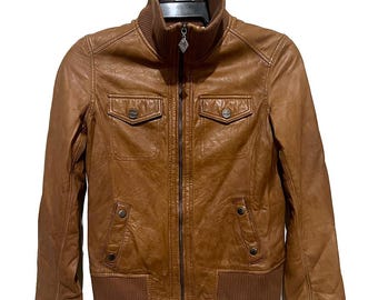 PULL & BEAR Brown Leather Bomber Style Jacket