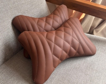 Almohada de cuero personalizada para reposacabezas de coche, soporte cervical hecho a mano.