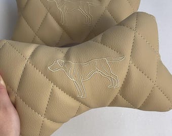 Personalisierte Hundestickerei Autokissen: Kopfstütze aus Eco-Leder, Custom Auto Interior