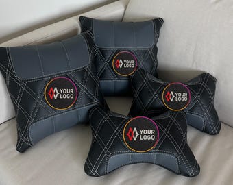 Luxury Car Headrest Pillow Personalized Eco Leather Neck Support Cushion Premium Auto Interior Accessories Custom Embroidery Car Seat Pillow
