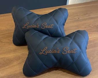 Almohada de cuero personalizada para reposacabezas de coche, soporte cervical hecho a mano.