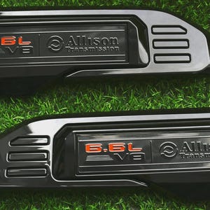 2020-2025 GMC Sierra 2500HD 3500HD 6.6L V8 Allisonトランスミッション フェンダーベントエンブレム ブラックペア ディーゼルバッジ