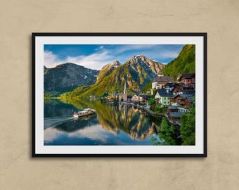 Impresión del pueblo de montaña de Hallstatt / Arte mural de Austria / Fotografía original