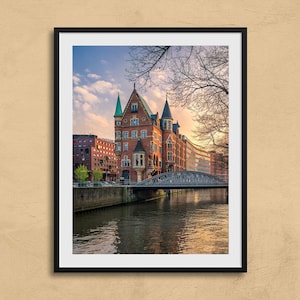 Hamburg Speicherstadt Art Print | Hamburg Travel Poster, Hamburg Wall Art, Hamburg original photo, Hamburg Sunset, Speicherstadt print