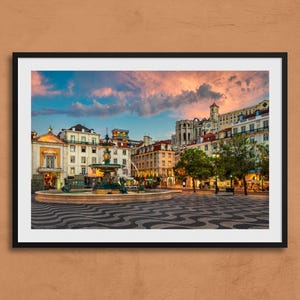 Lisbon Rossio Square Art Print | Lisbon Travel Poster, Lisbon Wall Art, Lisbon original photo, Lisbon sunset, Travel Art, Lisbon Gift