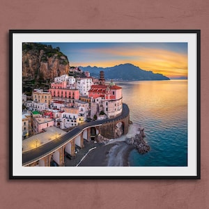 Amalfi Coast Art Print | Amalfi Coast Travel Poster, Amalfi Coast Wall Art, Italy original landscape photo, Atrani sunrise, Italy Gift
