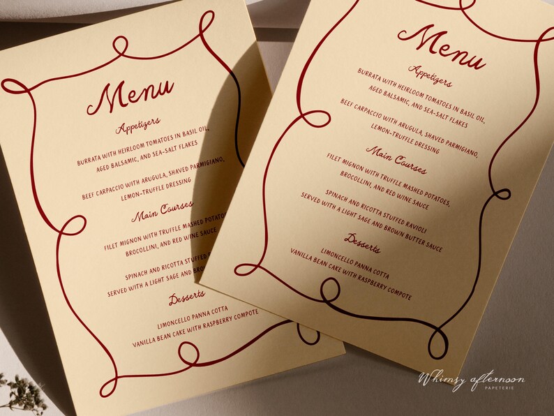 Burgundy Baby Shower Menu Template, Whimsical Vintage Illustration ...