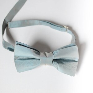 Peut inclure: Un n&oelig;ud papillon bleu clair en tissu. Le n&oelig;ud papillon est nou&eacute; et pr&ecirc;t &agrave; &ecirc;tre port&eacute;.
