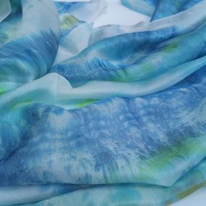 Hand painted silk scarf blue,square shibori scarf, green silk scarf, personalized gift for woman, silk wrap, hand painted silk accessory