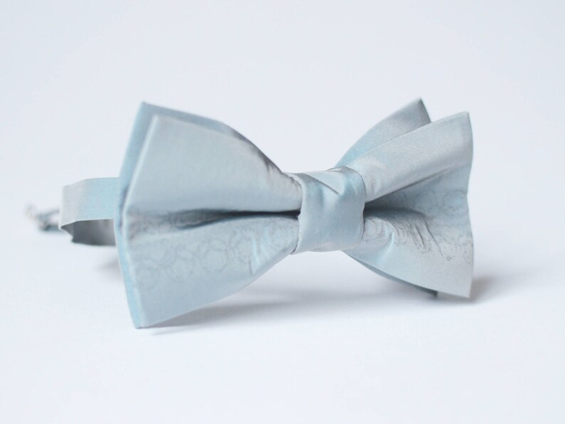 Peut inclure: Un n&oelig;ud papillon bleu clair en satin. Le n&oelig;ud papillon a un motif subtil et est nou&eacute; dans un style classique.