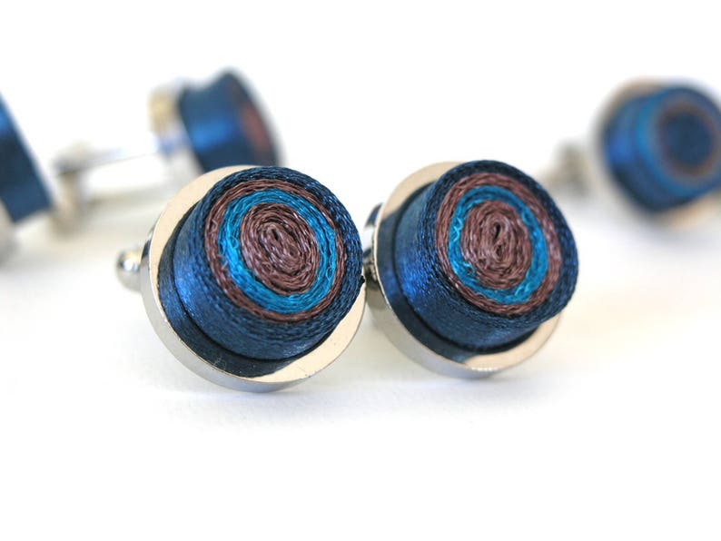 Cufflinks unisex, textile cuff links, fabric cuff links blue, cuff links navy, Christmas gift for men and woman, accessory for men and women image 3