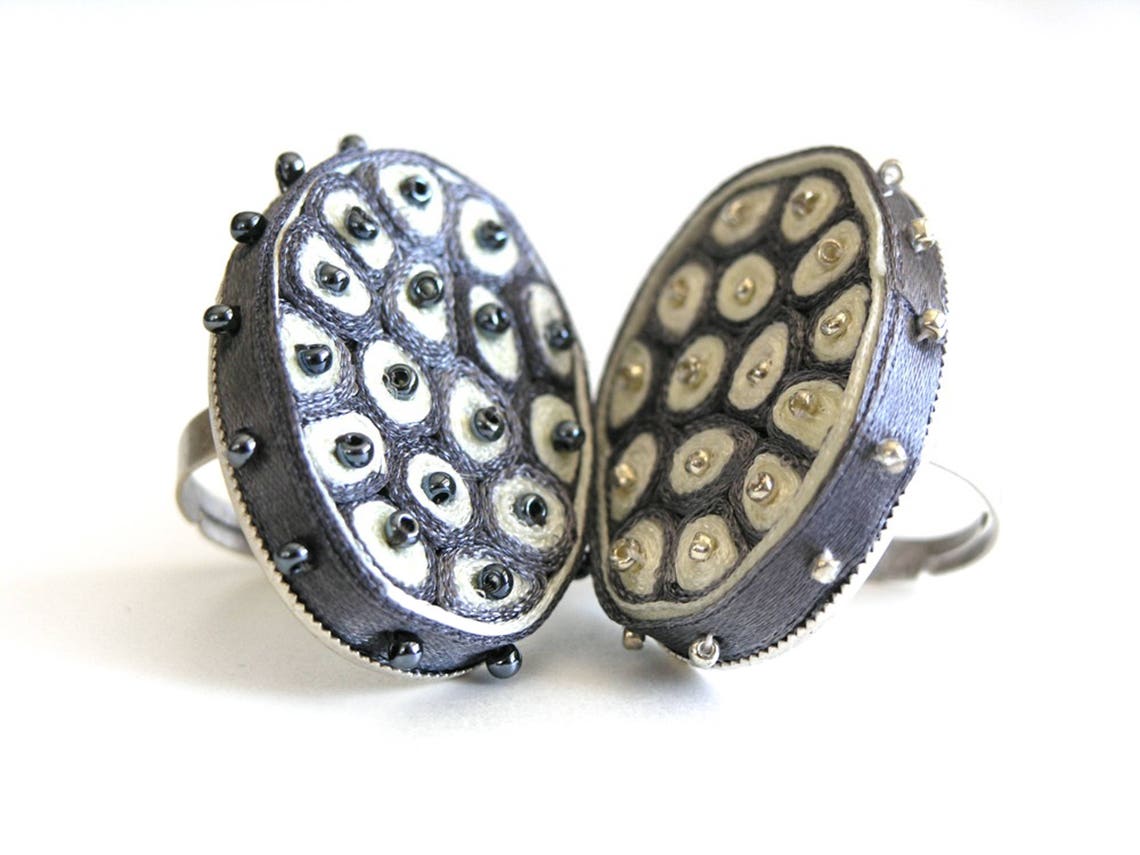 Minimalist Fabric Ring Grey, Textile Ring Adjustable, Fabric Ring ...