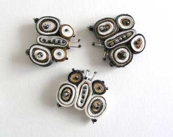 Butterfly pin brooch, butterfly brooch beaded, textile brooch butterfly, butterfly pin, gift for woman - Fiber art jewelry by AudraZili