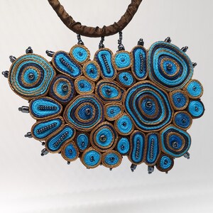 Bib necklace turquoise, statement necklace, fabric pendant, personalized gift for woman, beaded necklace blue - Audra Zili fiber art jewelry