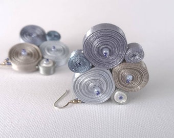 Oversized dangle textile earrings, fiber earrings beaded, gift for woman, gift for her, minimalist style fiber art jewelry by Audra Zili