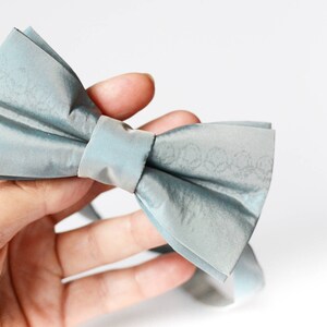 Peut inclure: Un n&oelig;ud papillon bleu clair en satin avec un motif textur&eacute; subtil.