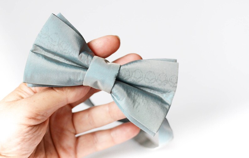 Peut inclure: Un n&oelig;ud papillon bleu clair en satin avec un motif textur&eacute; subtil.