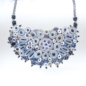 RESERVED for Etsy Design Awards collier necklace blue, extravagant statement necklace beaded, OOAK fiber art jewelry for fashion enthusiast