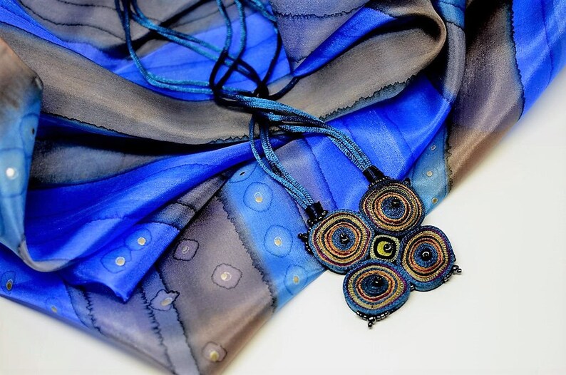 Silk scarf navy, stripped scarf blue brown, 35 silk scarf square hand painted, personalized gift for woman, hand painted silk accessory image 8