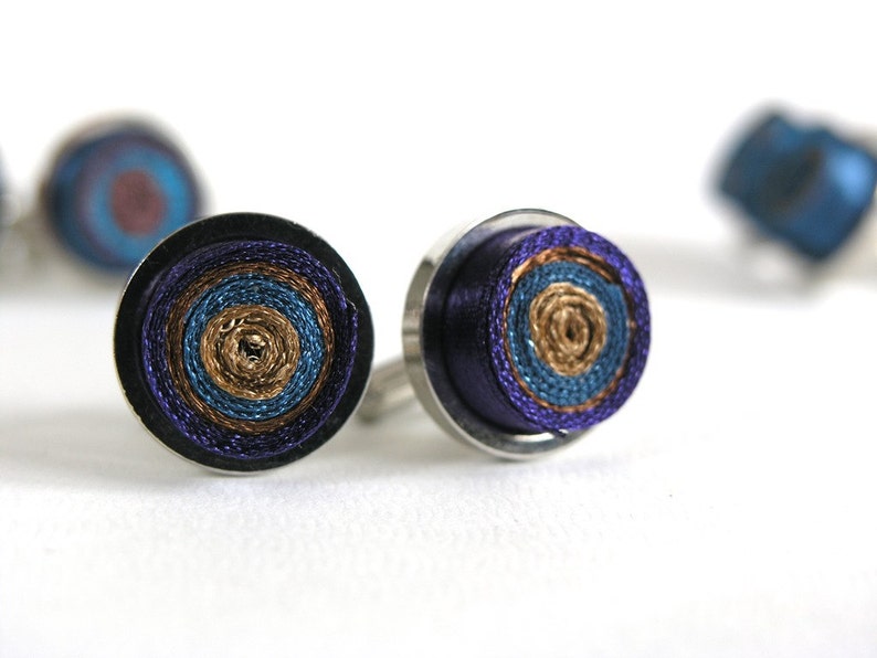 Cufflinks unisex, textile cuff links, fabric cuff links blue, cuff links navy, Christmas gift for men and woman, accessory for men and women image 6