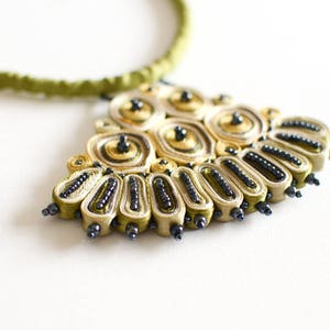 Bib necklace yellow, statement necklace yellow, fabric necklace beaded, textile pendant, textile jewelry, gift for her, Audra Zili fiber art