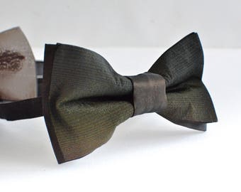 Nœud papillon peint à la main vert, joli nœud papillon marron, cadeau de Noël pour homme, cadeau pour lui, cadeau pour petit ami - accessoire pour homme fait à la main