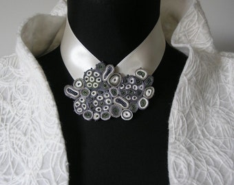 Wedding bib necklace silver for bride, Bridal statement necklace, Bride necklace, Bridal jewelry, Extravagant necklace, Fiber art jewelry