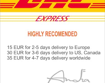 DHL or FedEx Express shipping worldwide, doors to doors service Europe, USA, Canada, Australia, Everywhere else