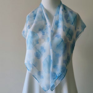 Silk scarf blue, shibori scarf, square silk scarf tie dye, silk wrap, personalized gift for woman, gift for her, hand painted silk accessory