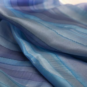 Silk scarf blue hand painted, long silk shawl, purple stripes shawl, silk wrap handpainted, hand painted silk accessory ooak ready to ship