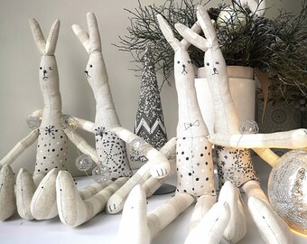 Christmas Rabbit, fabric toy for Christmas, Christmas gift for kids, Long Leg Linnen Rabbit, personalized gift for Christmas for children