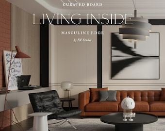 Masculine Edge Living Room Design Style Kit: Mood Board & Shopping List (PDF Download)