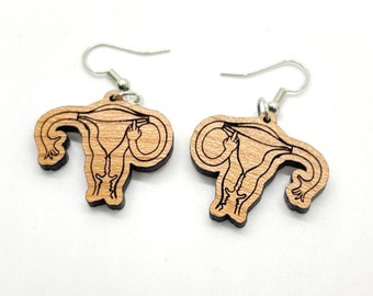 Angry Uterus Earrings Jewelry Cherry Wood Gift Feminism Pro Choice Roe Women feminist women's rights Abortion Roe vs Wade Fuck Off Feminist