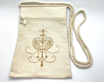 6 x 9 Erzulie Freda Printed Purse Crystal Bag Canvas Cotton Pouch Witch Witchcraft Pagan Gift New Orleans Nola Poppet Voodoo Hoodoo Veve